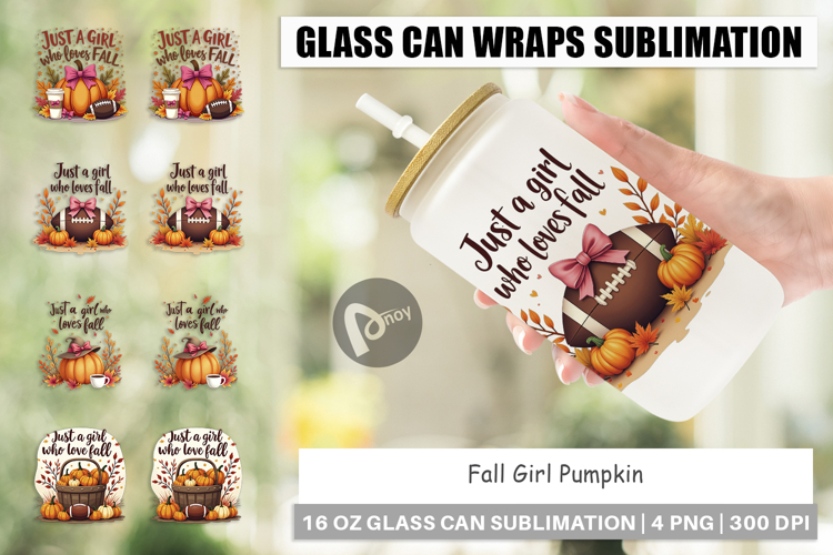 Fall Girl Pumpkin Glass Can