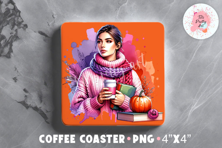 Fall Girl Square Coaster Sublimation Design Png