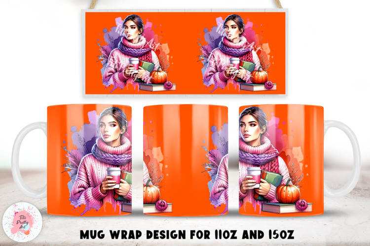 Fall Girl With Pumpkins Mug Wrap For 11 oz and 15 oz