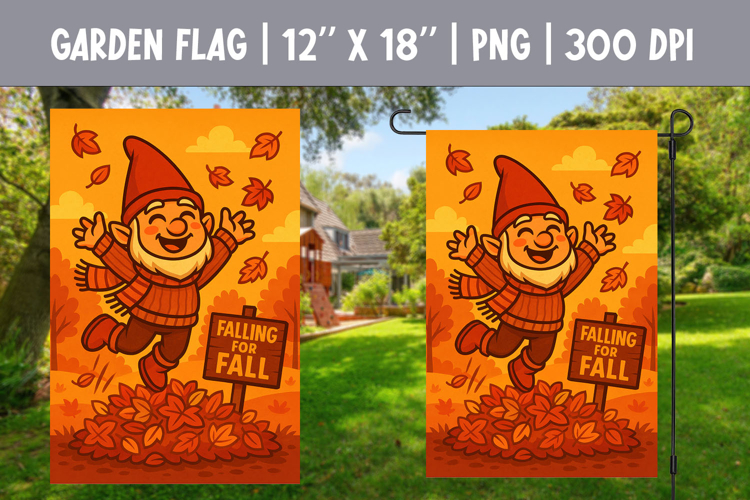 Fall Garden Flag Sublimation | Falling for Fall Gnome PNG