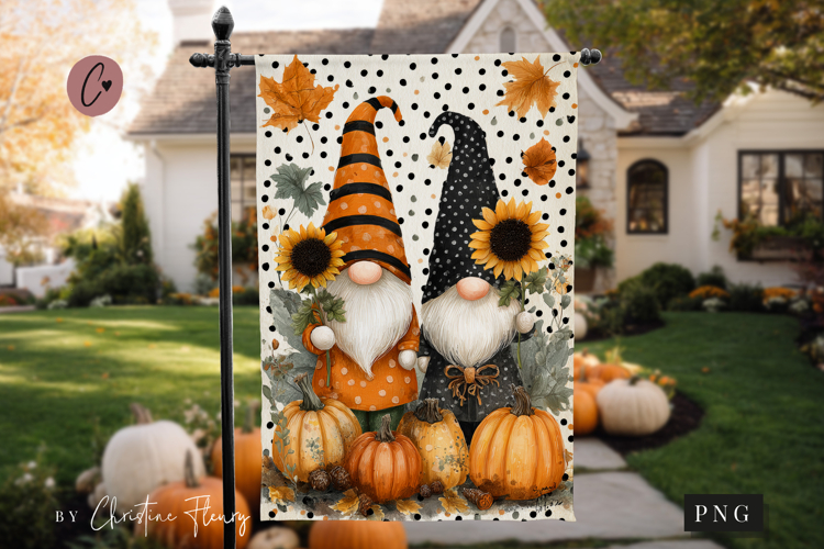Fall Gnomes Garden Flag Sublimation Design