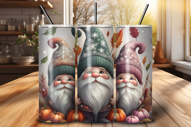 Cozy Fall Gnomes 20 oz Tumbler Wrap PNG File, Sublimation