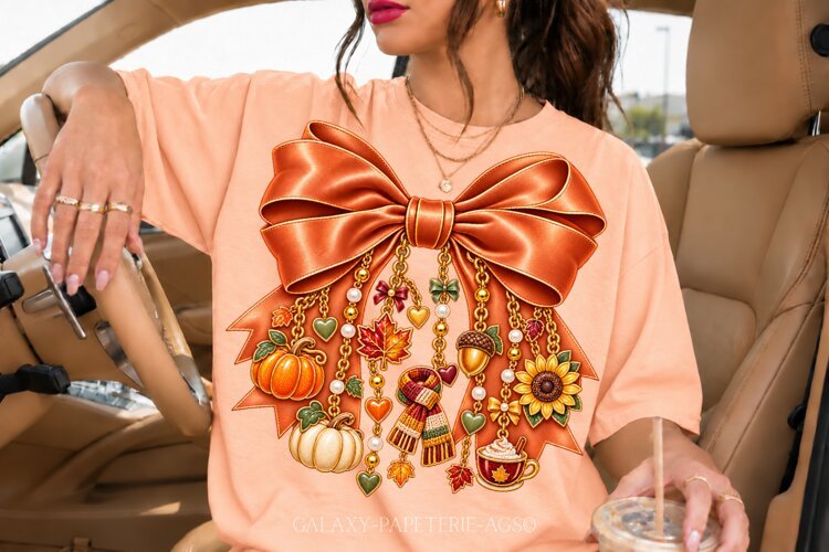 Orange Fall Bow PNG with Pumpkin and Autumn Charms example image 1