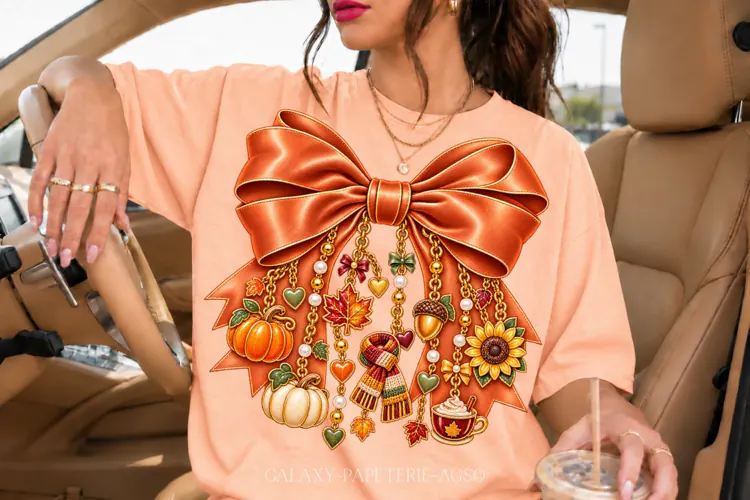 Orange Fall Bow PNG with Pumpkin and Autumn Charms