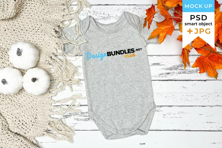 Fall mockup Grey romper | Gray bodysuit mockup Autumn