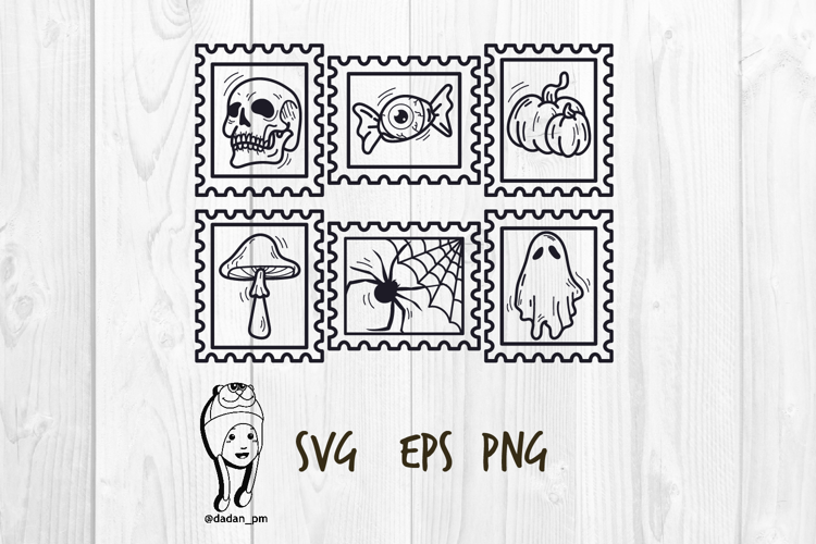 Spooky Halloween Line Art Postage Stamps svg png eps