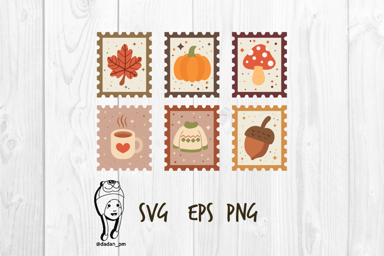 Cozy Autumn and Fall Postage Stamp svg png eps