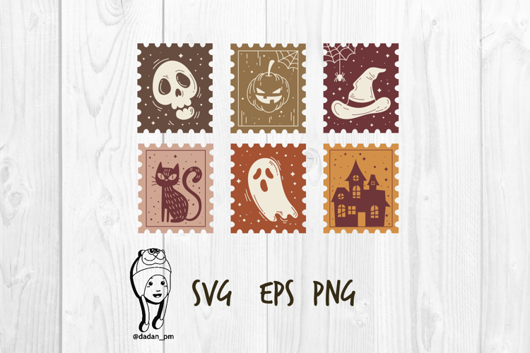 Cute Vintage Halloween Postage Stamp svg png eps