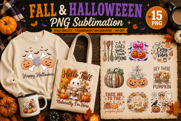 Fall & Halloween PNG Sublimation | 17 Sublimation Designs