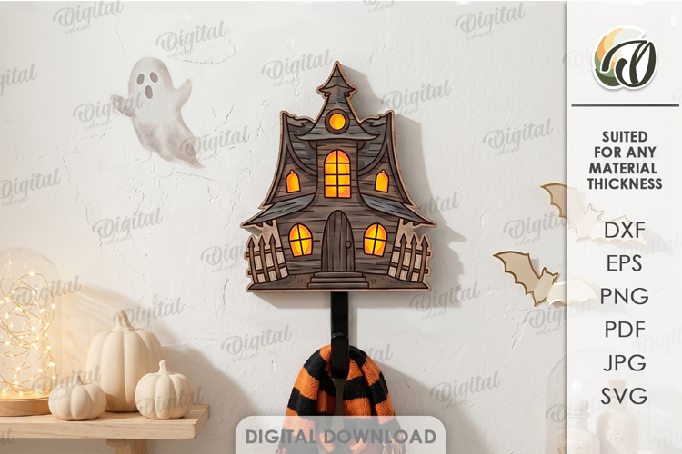 Halloween hook Lasercut. Wall coat hook SVG. Haunted mansion