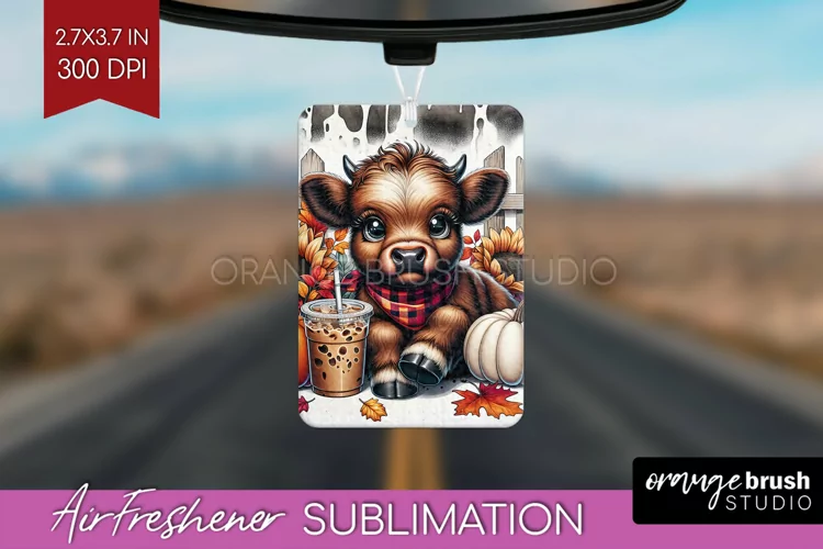 Fall Highland Cow Air Freshener PNG - Autumn PNG Sublimation
