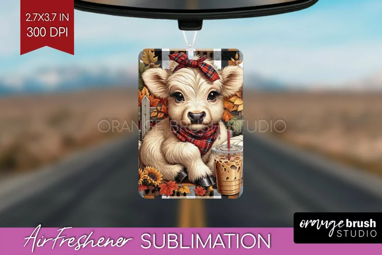 Fall Highland Cow Air Freshener PNG - Autumn PNG Sublimation
