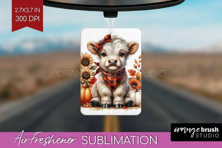 Fall Highland Cow Air Freshener PNG - Autumn PNG Sublimation