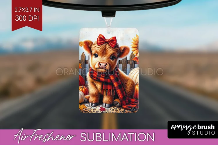 Fall Highland Cow Air Freshener PNG - Autumn PNG Sublimation