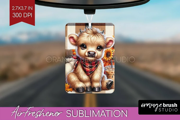 Fall Highland Cow Air Freshener PNG - Autumn PNG Sublimation
