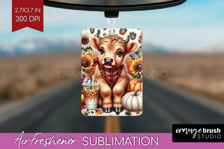 Fall Highland Cow Air Freshener PNG - Autumn PNG Sublimation