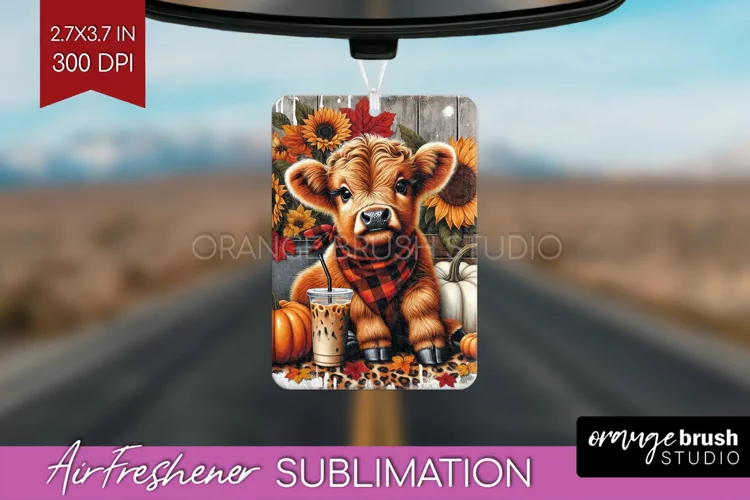 Fall Highland Cow Air Freshener PNG - Autumn PNG Sublimation