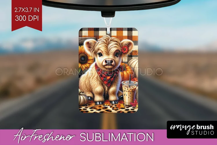 Fall Highland Cow Air Freshener PNG - Autumn PNG Sublimation