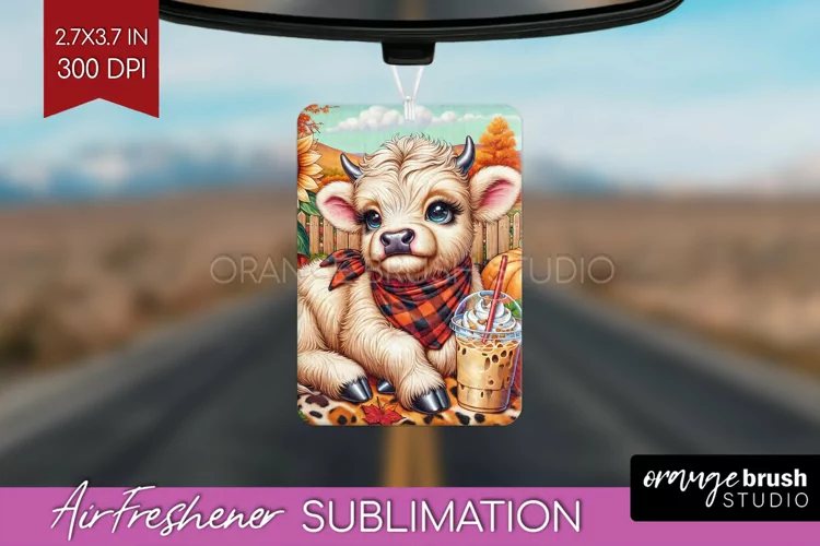 Fall Highland Cow Air Freshener PNG - Autumn PNG Sublimation