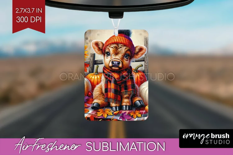 Fall Highland Cow Air Freshener PNG - Autumn PNG Sublimation
