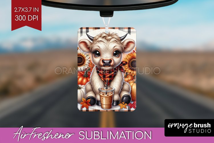 Fall Highland Cow Air Freshener PNG - Autumn PNG Sublimation