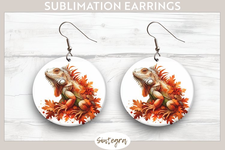 Fall Iguana Animal v1 Round Earrings Sublimation