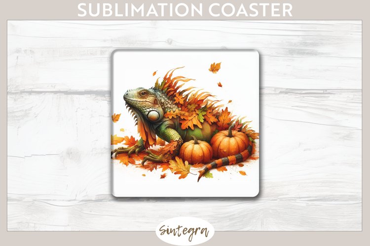 Fall Iguana Animal v4 Square Coaster Sublimation