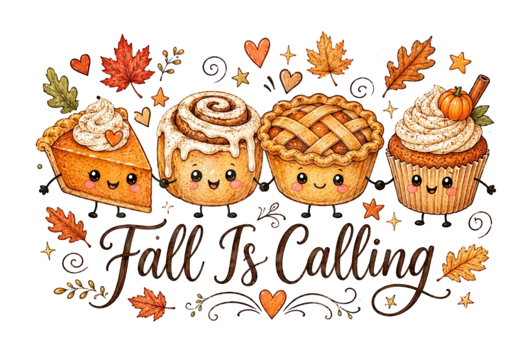 Fall Is Calling Cute Autumn Treats PNG Sublimation Design