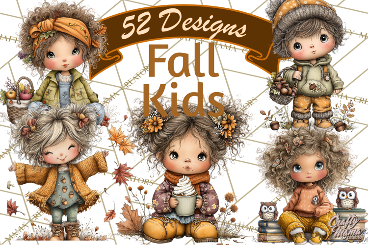 Fall Kids Clipart, Cozy Autumn Children PNG