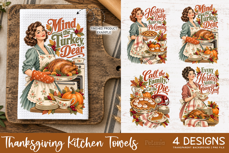 Vintage Thanksgiving Towel PNG, Retro Fall Kitchen