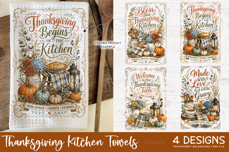 Vintage Thanksgiving Kitchen Towel PNG Sublimation Designs