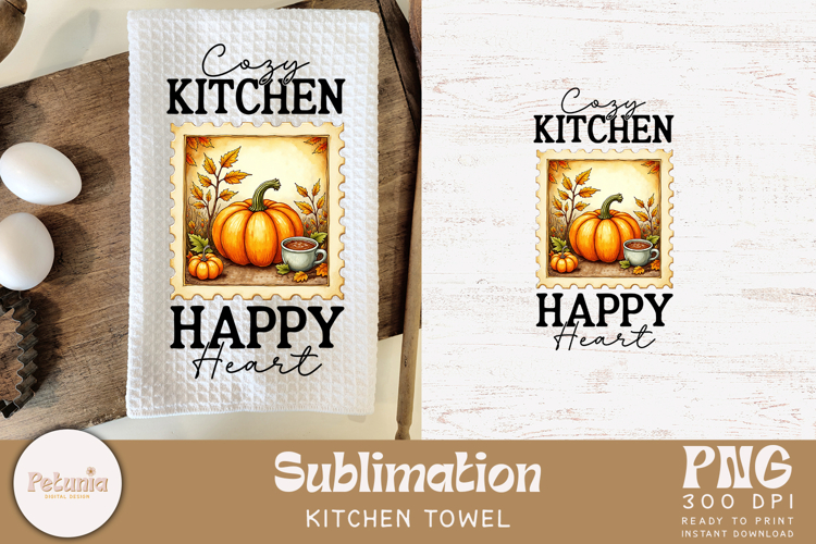 Cozy Kitchen Happy Heart Kitchen Towel Sublimation PNG
