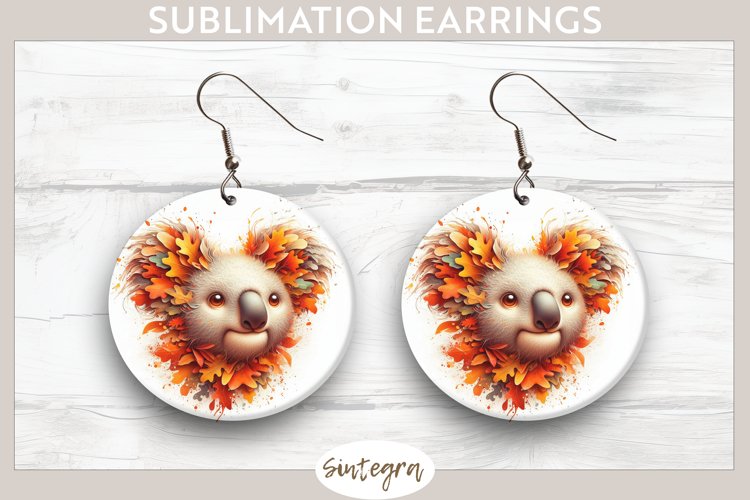 Fall Koala Animal v1 Round Earrings Sublimation