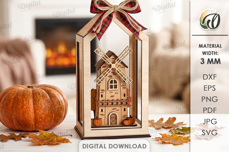 3D Fall Lantern Decor Laser Cut. Standing Decor SVG