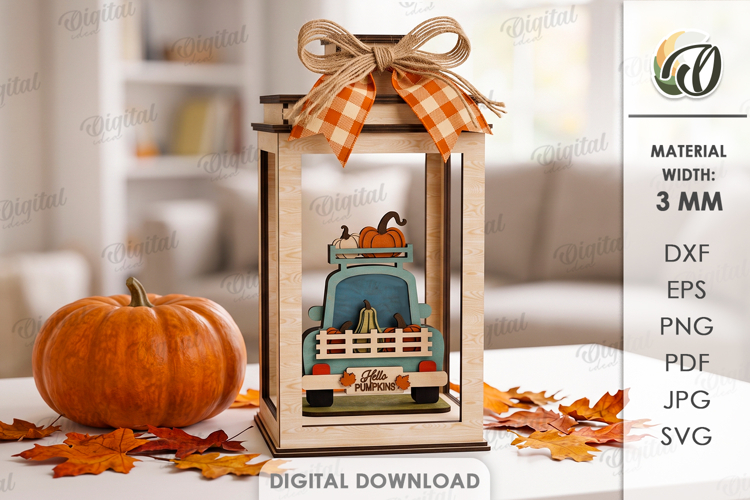 3D Fall Lantern Decor Laser Cut. Standing Decor SVG