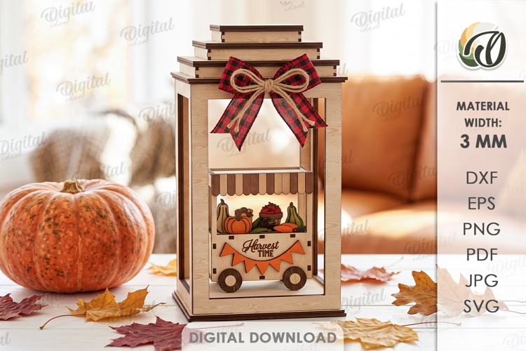 3D Fall Lantern Decor Laser Cut. Standing Decor SVG