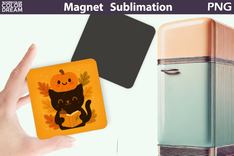 Black Cat Reading Clipart | Fall Magnet Sublimation