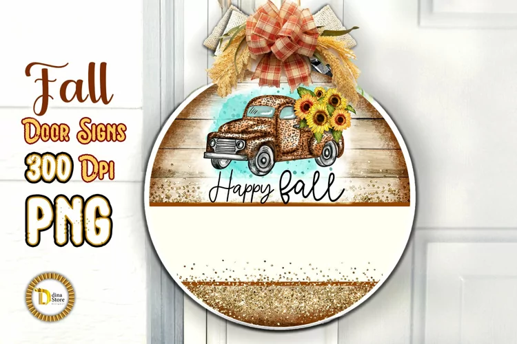 Fall Leopard Vintage Truck Door Sign PNG