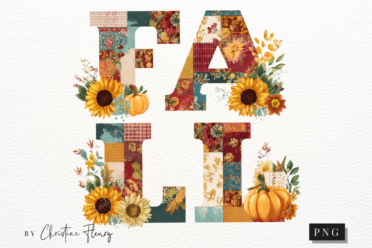 Floral Fall Patchwork PNG