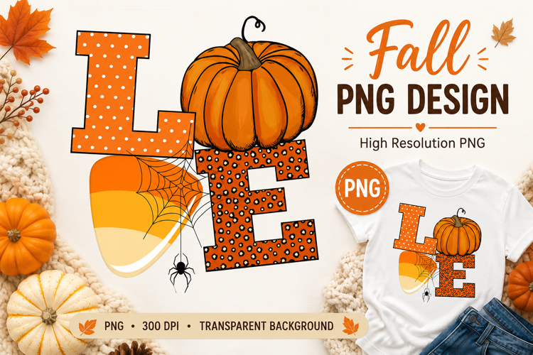 Fall Love PNG | Pumpkin Spider Web Sublimation Design