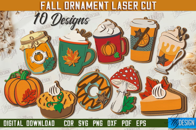 Fall Ornament Laser Cut Bundle, Autumn Hanging Signs SVG