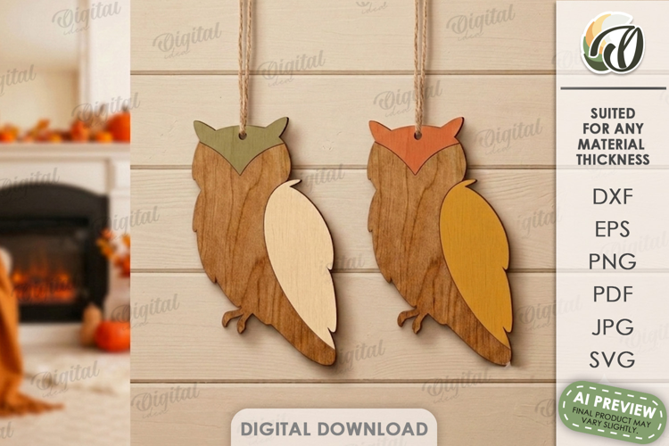 Fall Ornaments Laser Cut. Wall Hanger. Owls SVG