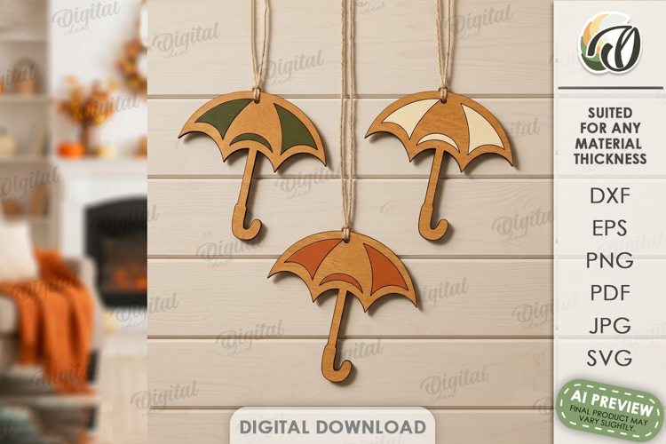 Fall Ornaments Laser Cut. Wall Hanger. Umbrellas SVG