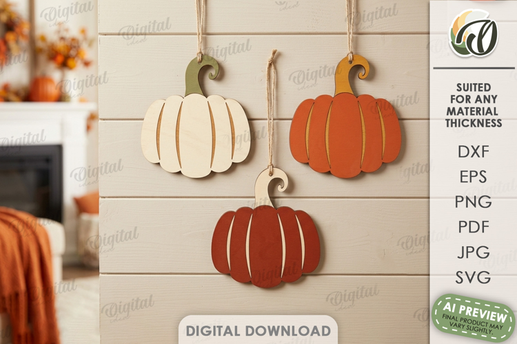 Fall Ornaments Laser Cut. Wall Hanger. Pumpkins SVG