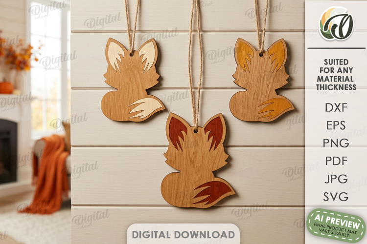 Fall Ornaments Laser Cut. Wall Hanger. Foxes SVG