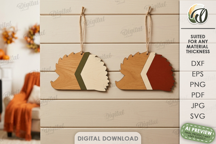 Fall Ornaments Laser Cut. Wall Hanger. Hedgehogs SVG