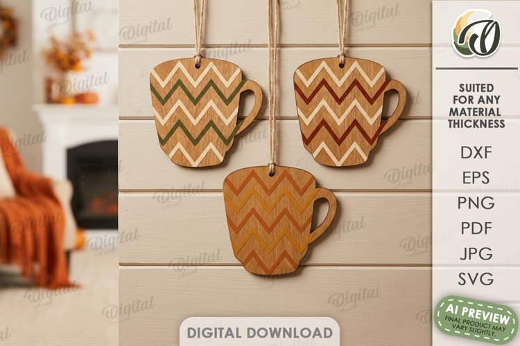 Fall Ornaments Laser Cut. Wall Hanger. Cups SVG
