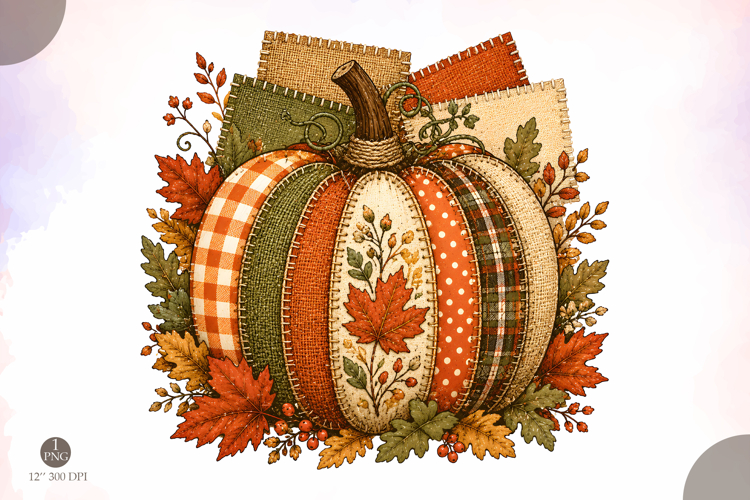 Fall Patchwork Pumpkin PNG,Rustic Burlap Autumn Design