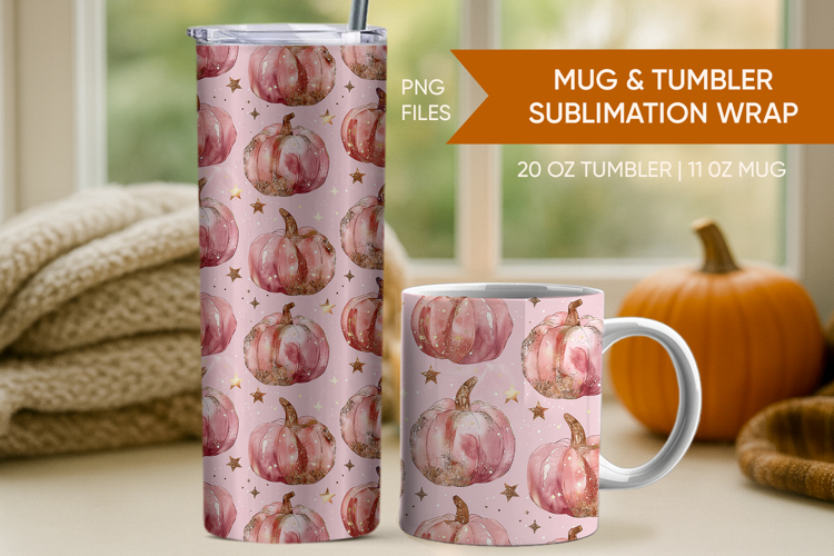 Pink pumpkin tumbler wrap, Pink pumpkin mug wrap