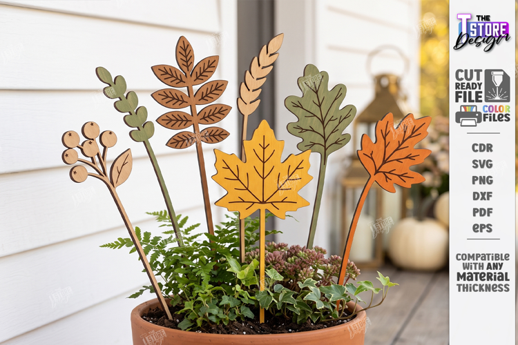 Fall Plant Stakes Laser Cut | Autumn Plant Stake | Garden